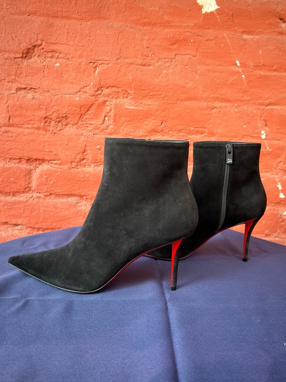 Christian Louboutin So Apostropha 80mm Booty in Black Suede, size 38 NWT